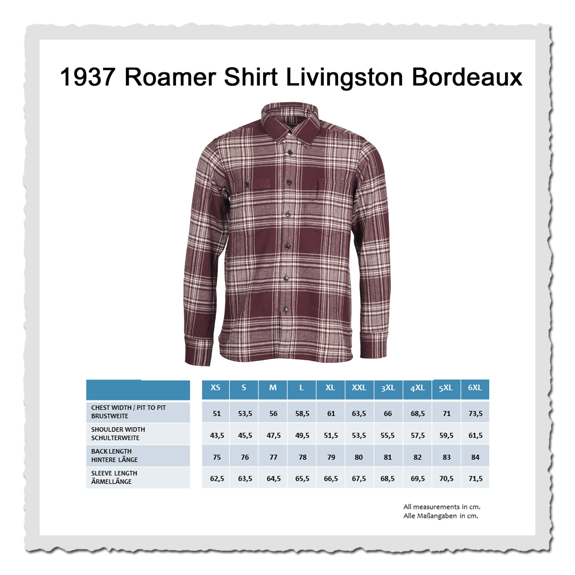 Masstabelle 1937 Roamer Shirt Livingston Bordeaux – Workwear-Hemd im Heritage-Stil